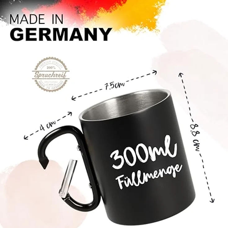 Spruchreif® Tasse Doppelwandige Edelstahltasse mit Karabinerhaken, Anglergeschenk – Bild 3