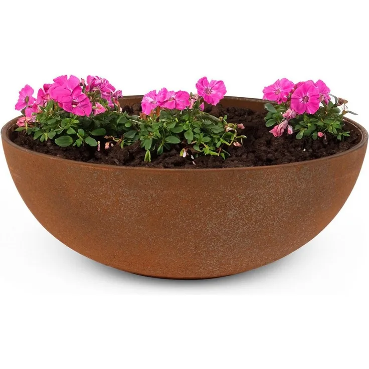 matches21 HOME & HOBBY Blumentopf Runde bauchige 19 cm Pflanzschale für draussen, rost-optik braun (1 St), Wetterfeste Blumen-Schale als moderne Gartendeko Grabschmuck