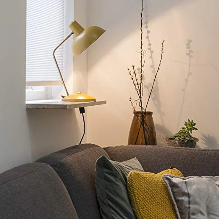 QAZQA Milou Modern Retro Tischlampe, gelb mit Bronze, E14, dimmbar, geeignet für Wohnzimmer und Schlafzimmer, Stahl rund, 38 cm hoch – Bild 2