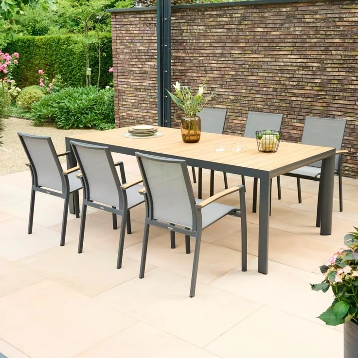 Siena Garden Velia Stapelsessel - Aluminium/Teak FSC & RANOTEX®, schwarz-grau, (T59632) – Bild 2