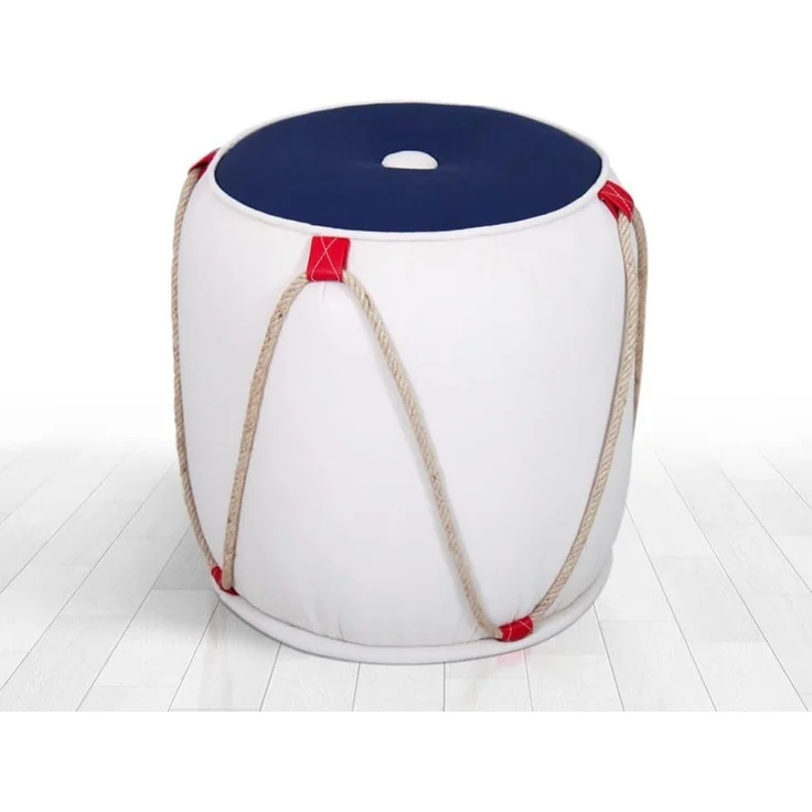 Hanah Home 'Fora v3 - Blue, White' Pouffe, Blau / Weiß, 42 x 44 x 42 cm – Bild 1