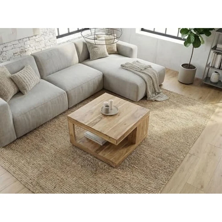 FINEBUY Couchtisch FB116674 Akazie Massivholz 60cm Wohnzimmertisch Beistelltisch Tisch (Quadratisches Designobjekt mit offener Form), Komplett aus massivem Akazienholz gefertigt – Bild 5