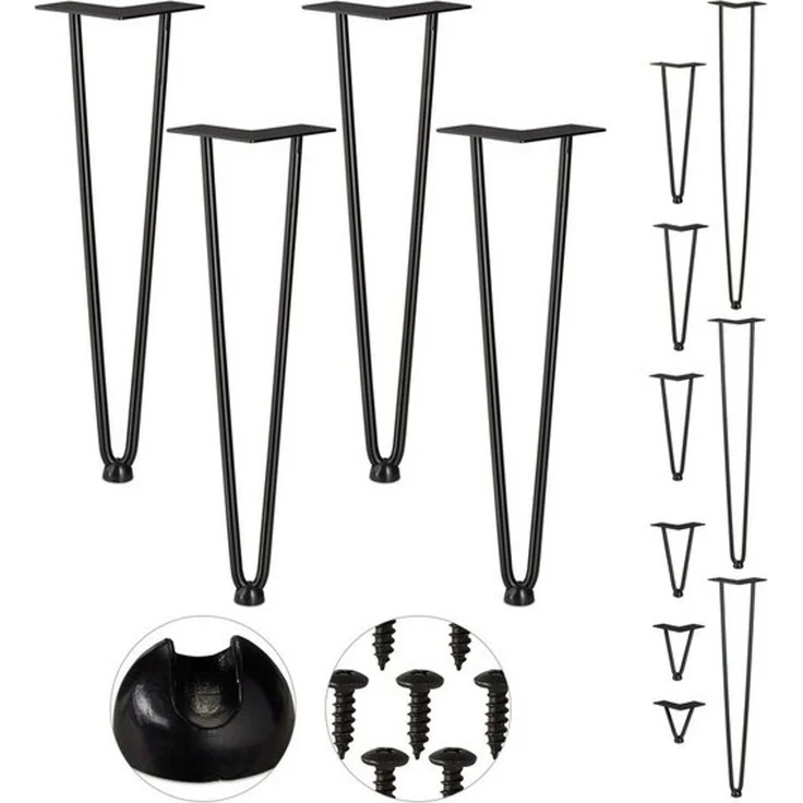 relaxdays Tischbein 4er Set Hairpin Legs mit 2 Streben, 45 cm - 2 Stangen – Bild 4