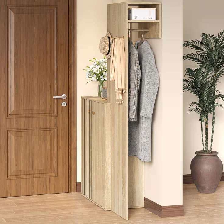 Kompaktgarderobe 115 x 38,5 x 191,5 cm aus MDF mit Schuhschrank und Kleiderstange – Bild 3