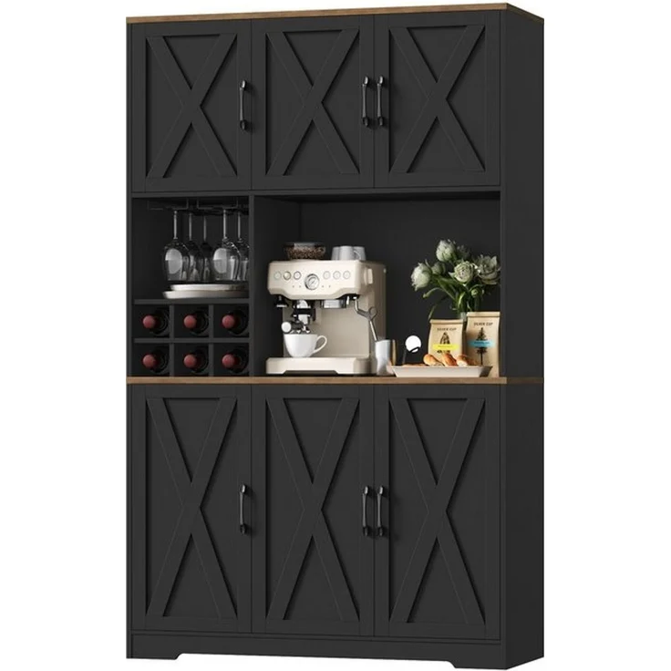 HOMECHO Küchenbuffet Küchenschrank mit Arbeitsplatte Buffetschrank mit 6 Türen Flaschenhalter und Glashalter 180 x 106 x 37 cm – Bild 4