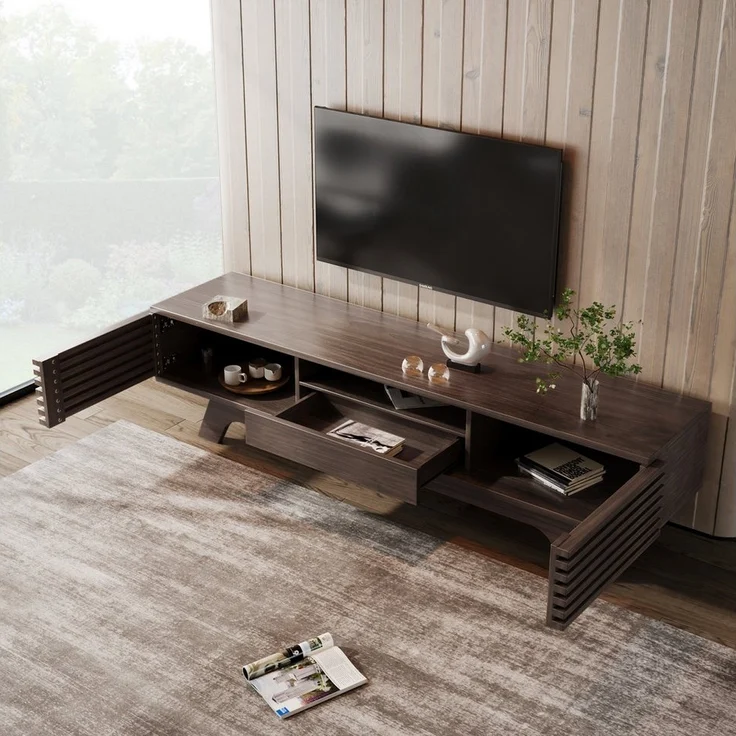 OKWISH Lowboard TV-Schrank mit Viel Stauraum (TV-Möbel, TV-Panel, 1 St, Zwei Türen und eine Schublade), mit offene Fächer und durchdachte Kabeldurchführungen – Bild 2