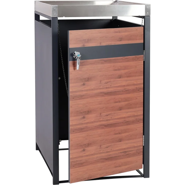 1er Mülltonnenverkleidung mit Pflanzkasten HWC-J82, erweiterbar, Metall 37kg, anthrazit ~ Kirsche-Holzoptik dunkelbraun – Bild 9
