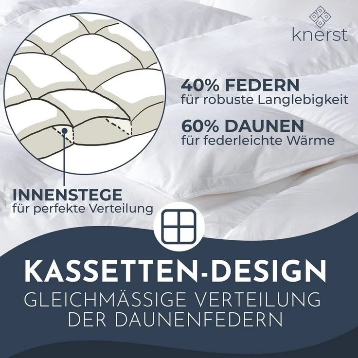 KNERST Daunenbettdecke Daunendecke- Wärmegrad: Extra Warm, Mittel Warm, Warm, Füllung: Daunen und Federn EN12934:1999, atmungsaktive Daunendecke,Federbett ohne Lebendrupf – Bild 2