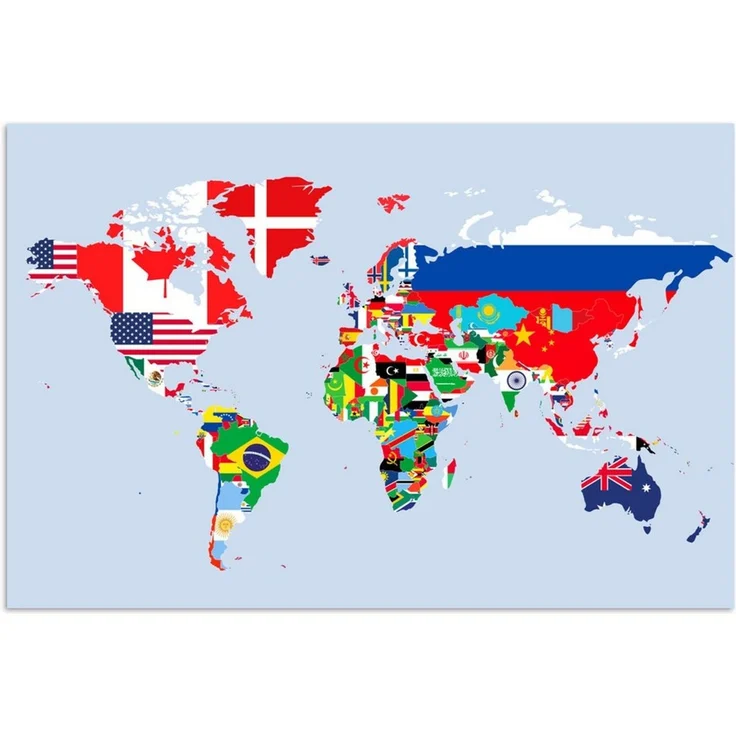 MuchoWow Poster Welt - Karte - Flagge - Länder, (1 St), Poster ohne Rahmen, Wandbild, Wandposter, 30x20 cm – Bild 2