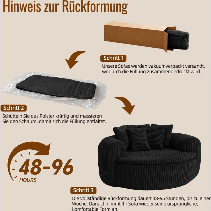Abrihome Sitzsack mit Armlehnen und Rückenkissen, Schwarz, 145x133x59 cm – Bild 4