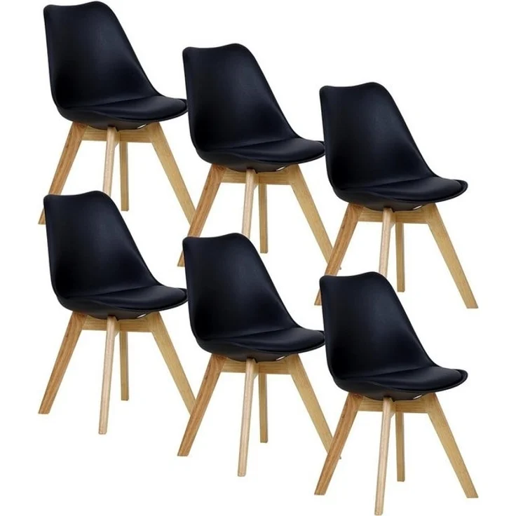Woltu Esszimmerstuhl (Set, 6 St), Designstuhl Sitzfläche aus Kunstleder, Massivholz – Bild 4