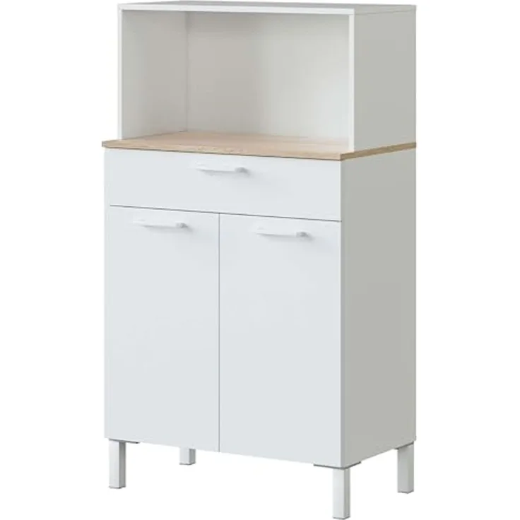 Habitdesign Sideboard, Melamin, Rückseite aus MDF, Scharniere und Schienen aus Metall, Griffe aus ABS, Beine aus Aluminium, Kanten aus PVC, 2 Türen, Medio