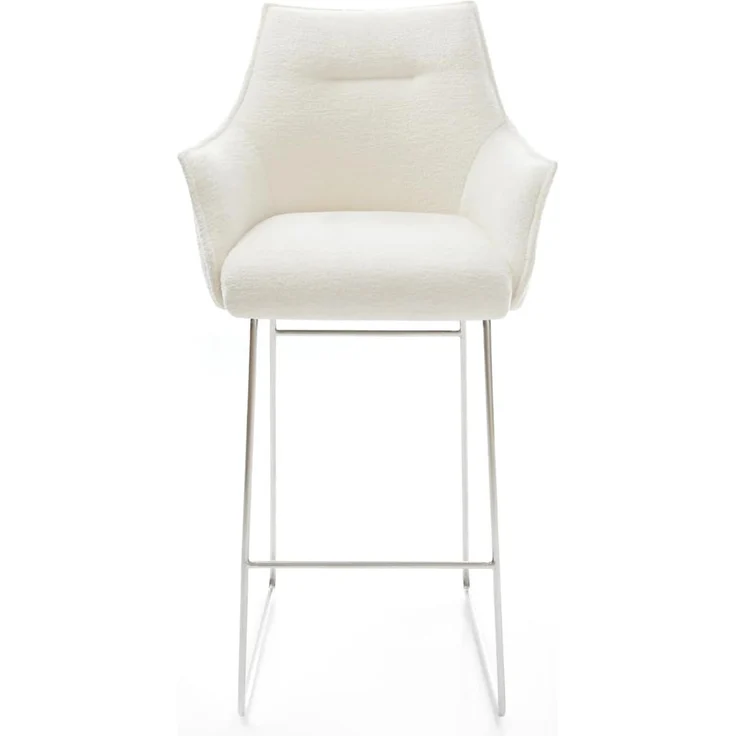 Barstuhl Alja-Flex Bouclé Soft Beige Kufengestell Edelstahl Silberfarben Taschenfederkern – Bild 3