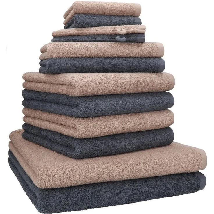 Betz Handtuch Set 12 TLG. Handtuch Set BERLIN Farbe cappuccino - dunkelgrau, 100% Baumwolle (12 Teile, 12-St) – Bild 1