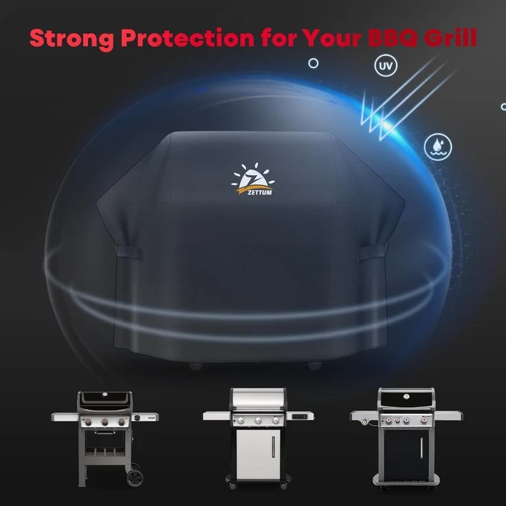 Zettum Grillabdeckung für Weber Spirit 300, wasserdicht, 600D Oxford-Gewebe schwarz, 132 x 66 x 109 cm – Bild 8
