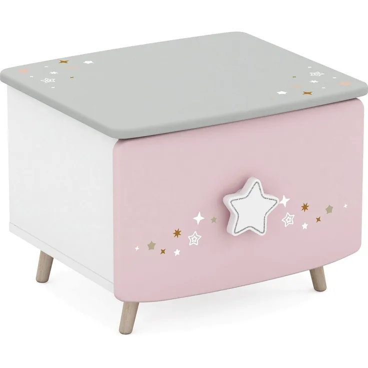 habeig Nachttisch Nachtkommode Mädchen Kinderzimmer Nachttisch Nachtschrank Rosa Weiss, abgerundete Kanten