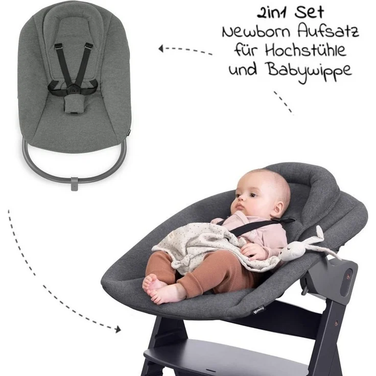 Hauck Hochstuhl Alpha Plus White Newborn Set, Holz Babystuhl ab Geburt inkl. Aufsatz für Neugeborene & Sitzauflage – Bild 3