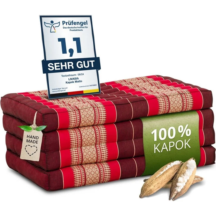 Klappmatratze Faltmatratze 80 cm (Classic) - 200x80x8cm, livasia, 8 cm hoch, Kapok, vegan, handgefertigt – Bild 5