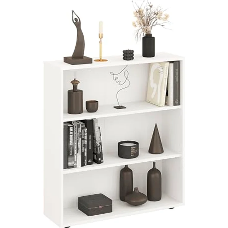 KOMTO Bücherregal Lumo 80 cm breit Regal mit 3, 4, 6 Ebenen und Höhenverstellbare Regale, Aufbewahrungsregal Bookshelf Weiß – Bild 6