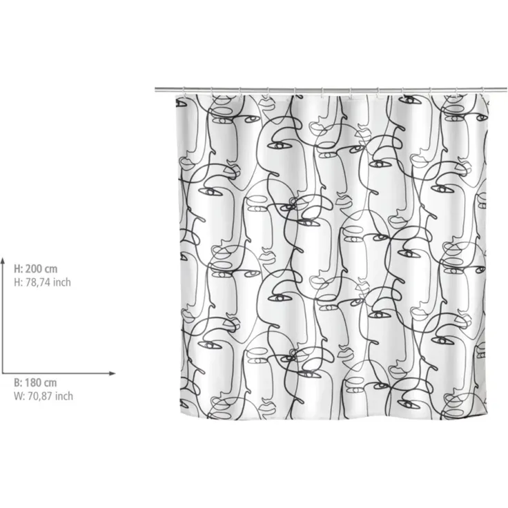WENKO FACES Duschvohang 180 x 200 cm, Weiß/Schwarz – Bild 2