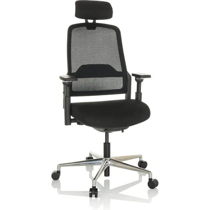 hjh OFFICE Profi Bürostuhl TERARO AX Ergonomischer Drehstuhl mit höhenverstellbarer Rückenlehne und Kopfstütze, Stoff/Netz Schwarz, 608995