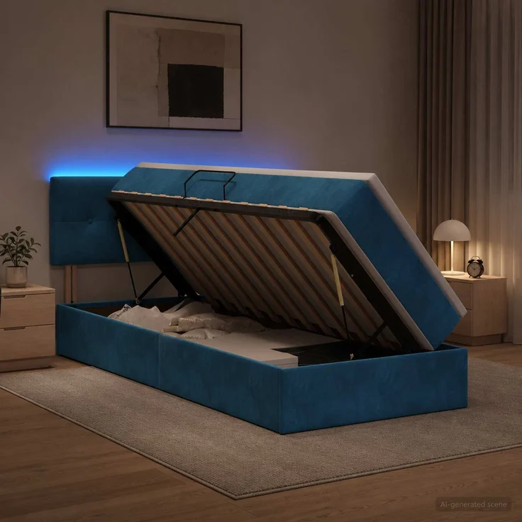 vidaXL LED-Speicherbett mit Matratze Dunkelblau 90 x 200 cm Samt 3459226 – Bild 4
