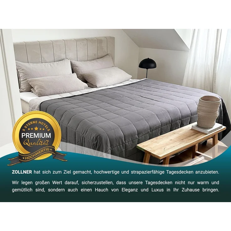 ZOLLNER Tagesdecke/Bettüberwurf, 100% Polyester, Grau, 220x260cm – Bild 6