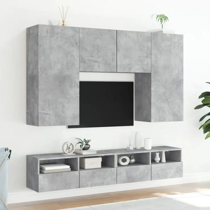 2 pcs TV-Wandschrank, TV Hängeboard Hängeschrank Betongrau 100x30x30 cm Holzwerkstoff – Bild 4
