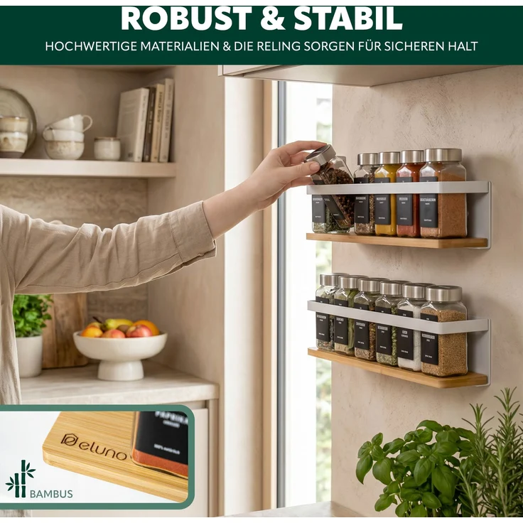 eluno Gewürzregale 2er Set mit Bambusboden, zur Wandmontage, aus Metall beige – Bild 6