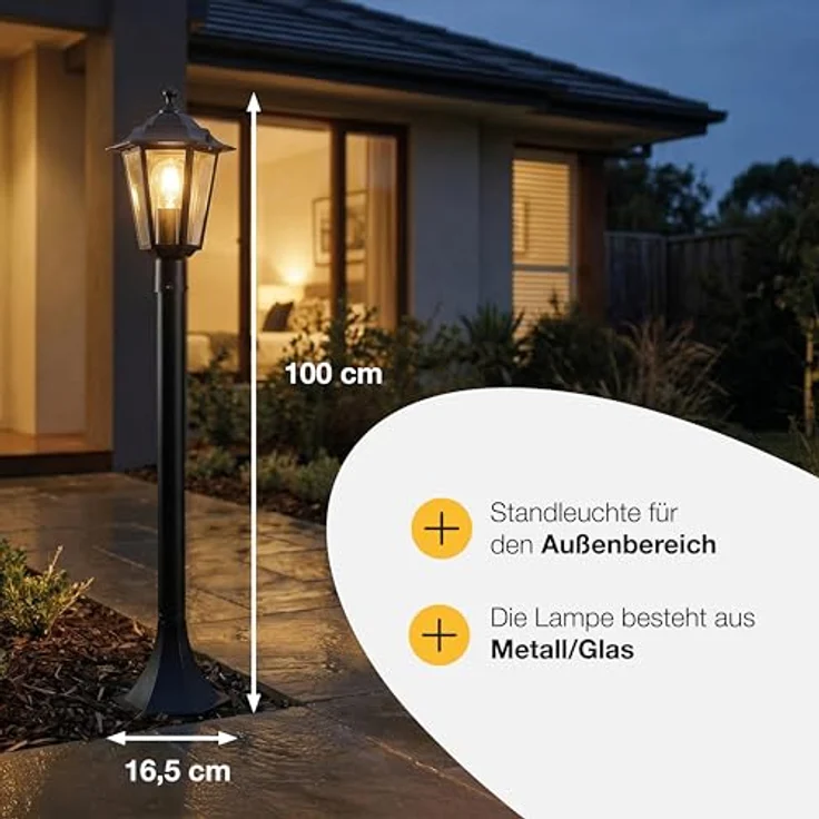 Brilliant spritzwassergeschützte Wegelampe - Standleuchte für den Außenbereich - Stehlampe mit 1x E27-Fassung für max. 40W - für den Garten aus Metall/Glas, in schwarz mit IP44-1m Höhe – Bild 4