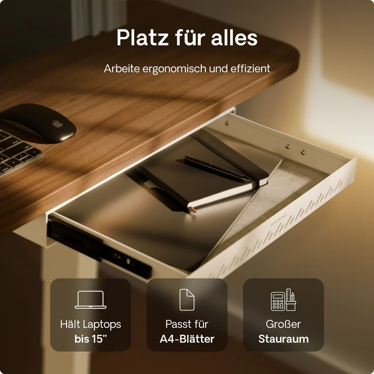 Schubladen-Organizer unter dem Schreibtisch, 41 x 27 x 5 cm, Hochwertiger Stahl, Ausziehbarer Platzsparer Weiß – Bild 6