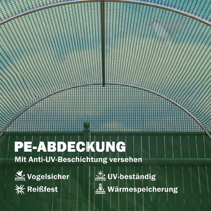 MELAYR, Rundbogen-Gewächshaus, 6 Netzfenster, transparente Folie, Metallrahmen, 3.95 x 1.95 x 1.90m, Grün – Bild 6