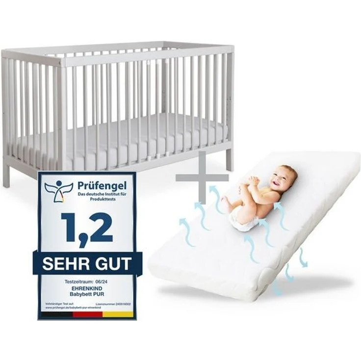 Ehrenkind Babybett PUR inkl. Matratze aus massivem Buchenholz, Gitterbett, Baby Bett, Babybett 60x120 cm – Bild 4