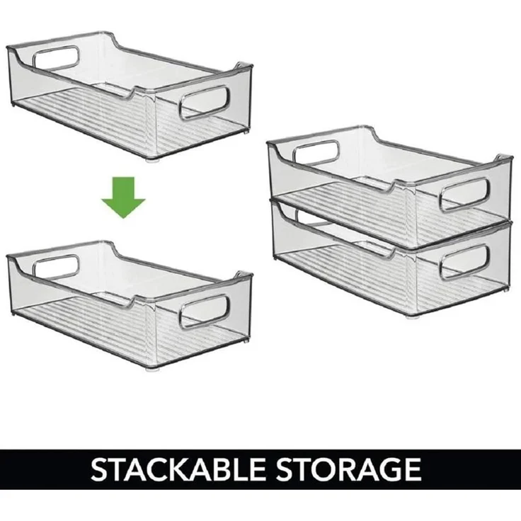 mDesign Kühlschrankbox Aufbewahrung Organizer stapelbar Griffe 4er-Set Rauchgrau – Bild 4