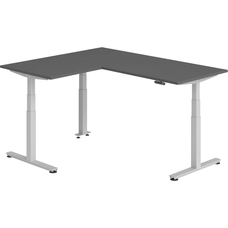 bümö Eckschreibtisch elektrisch höhenverstellbar L-Form: 180 x 160 cm in graphit, Gestell silber - Stehschreibtisch mit Memory-Steuerung, elektrischer XXL Schreibtisch für die Ecke, XDSMW-1908-G-S – Bild 1