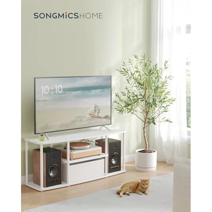 SONGMICS HOME Superschnelle werkzeuglose Montage, TV-Schrank für Fernseher bis zu 50 Zoll, Fernsehtisch, Lowboard, Wohnzimmer, 110 x 35 x 46 cm, Regal, schneeweiß-mattweiß LTV500W01 – Bild 3