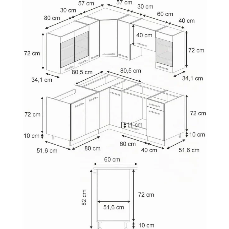 Eckküche Fame-Line Anthrazit Hochglanz/Anthrazit 190 x 160 cm, AP Marmor Vicco – Bild 3