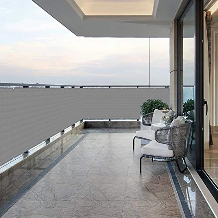 Sekey Balkon Sichtschutz HDPE 220g/m² | Wetterfest & Schnelltrocknend | Lichtdurchlässig & Blickdicht | 75x600cm, Hellgrau – Bild 2
