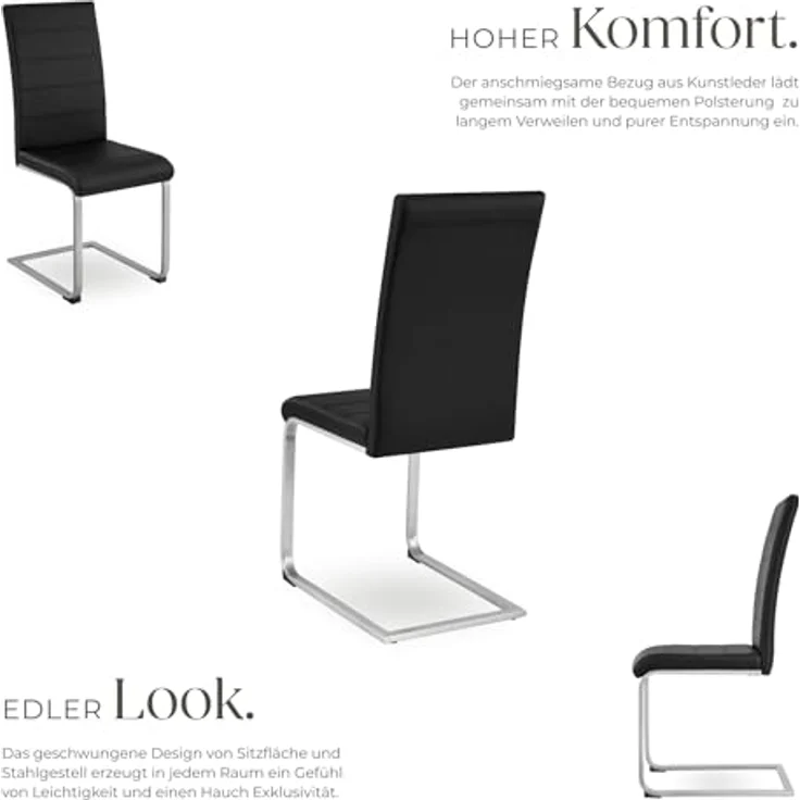 TecTake 800451 2er Set Esszimmerstuhl, Kunstleder Stuhl mit hoher Rückenlehne, Schwingstuhl mit ergonomisch geformter Rückenlehne (2er Set schwarz | Nr. 402549) – Bild 6