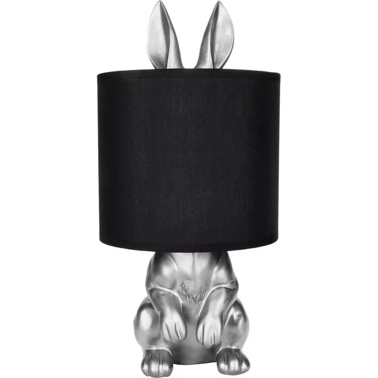 BRUBAKER Nachttischlampe Tischleuchte Hase Gold oder Silber - Tischlampe mit Lampenschirm, ohne Leuchtmittel, Motiv Lampe mit Keramikfuß, Höhe 42 cm