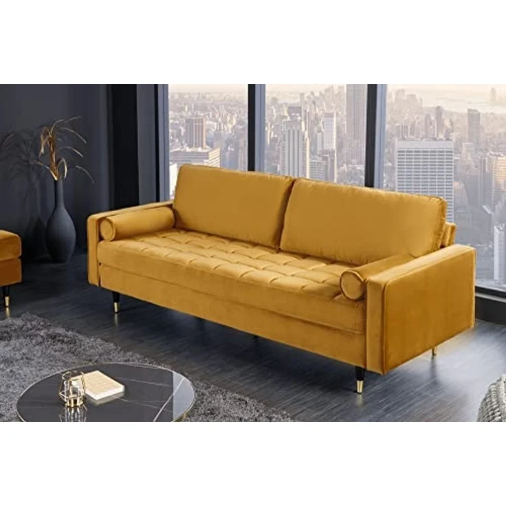 riess-ambiente 3-Sitzer COZY VELVET 220cm senfgelb / schwarz / gold, Einzelartikel 1 Teile, Wohnzimmer · Samt · Polster · Federkern · mit Kissen · Barock Design – Bild 5