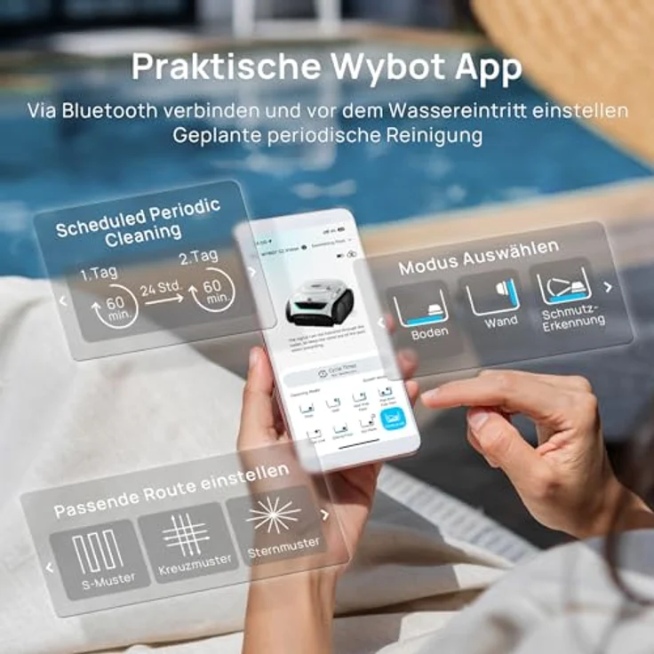 WYBOT (Neues Modell) C2 Vision-A Kabelloser Poolroboter Akku mit KI-Kamera, 8 Modi, starker Saugkraft, Dual-Filter, Wasserlinie, Poolroboter Akku Wand und Boden, App-Steuerung-Weiß – Bild 8