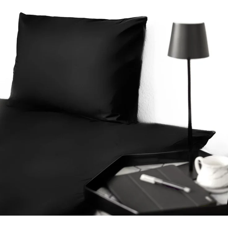 Einfarbige Bettwäschen-Sets für Einzel- und Doppelbetten, 100% Baumwolle Schwarz 155x200 cm – Bild 2