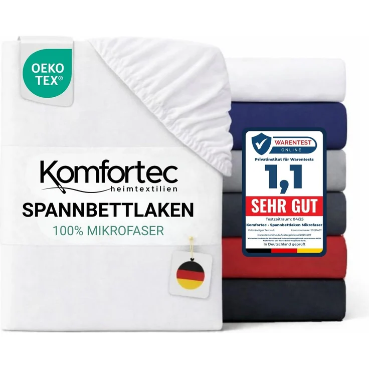 Komfortec Mikrofaser Spannbettlaken 160x200 cm – Weiches Spannbetttuch mit Rundumgummi – Fitted Sheet für Matratzen bis 30 cm – Weiß – Oeko-Tex – Pflegeleicht & Hautfreundlich – 90g/m²