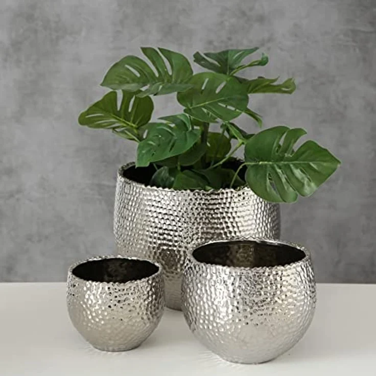 BOLTZE Blumentopf Lajos, 3er Set, Silber, aus Steingut, Glänzend, Indoor – Bild 2