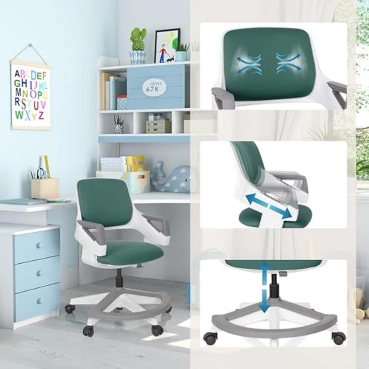 hjh OFFICE Kinder- & Jugendstuhl Kid Flex – Mitwachsender Drehstuhl mit Verstellbarer Rückenlehne, individuell anpassbar, 4–14 Jahre, Petrol – Bild 5