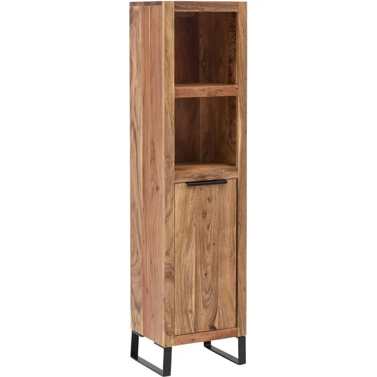 Hochschrank Akazie hell 31x125x25 cm massivum Sydney Badregal mit Tür rustikaler Badezimmerschrank Flurschrank Massivholz braun