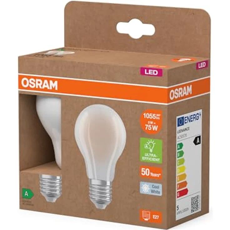 OSRAM LED-Leuchtmittel Birne E27, 5W matt, 4.000K, 1055lm, 2er Set – Bild 3