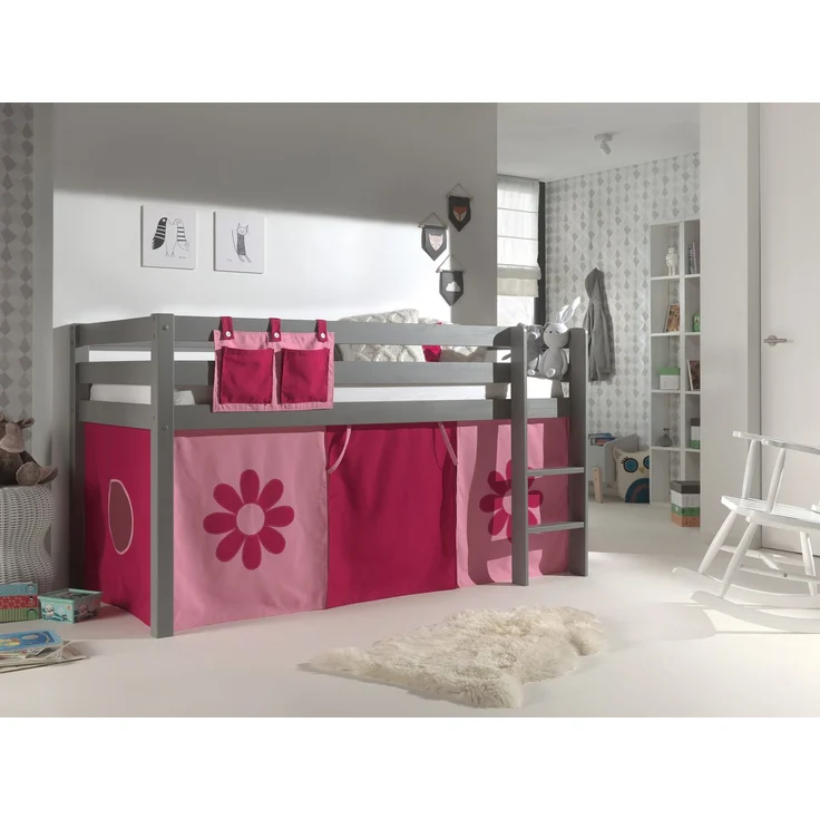 Vipack 'Pino' Spielbett, mit Textilset 'Pink Flower', grau, 90x200 cm – Bild 2