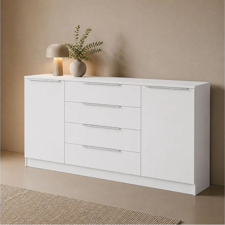 borchardt Möbel Kommode Oliva, Kommode mit Metallgriffen, Modernes Sideboard mit 2 Türen und 4 Schubkästen, Breite 166 cm – Bild 1